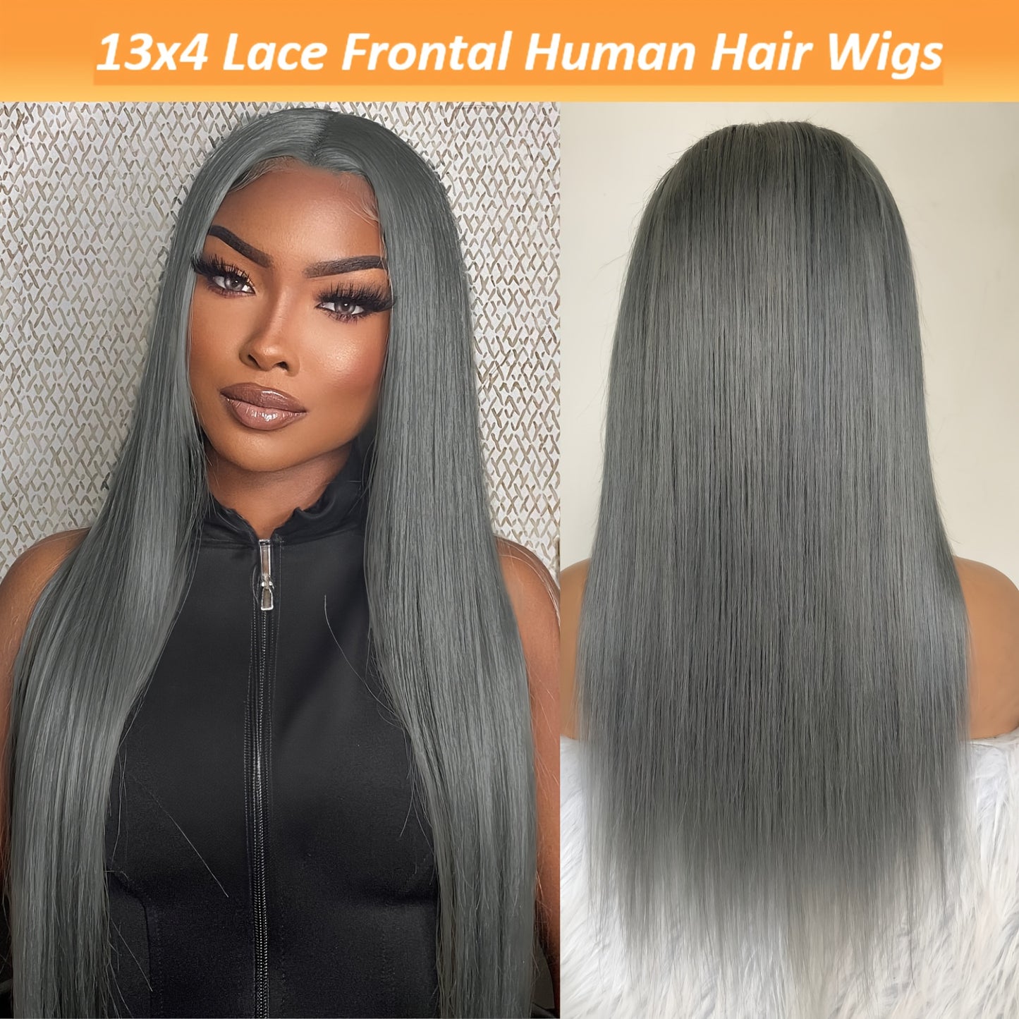 Chic Silvery Grey 13x4 Lace Front Wig for Women - Pre-Plucked Brazilian Human Hair, Easy to Apply with 150% Density