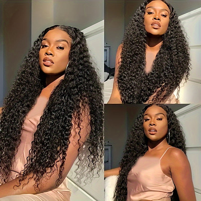 250% 13x4 Water Wave Lace Front Wigs Curly Wave Human Hair Wig Curly Lace Frontal Wig Wet And Wavy Lace Wig Natural Black Long Water Wave Lace Front Human Hair Wigs Plucked With Transparent HD Lace Front Wig #1B Natural Color