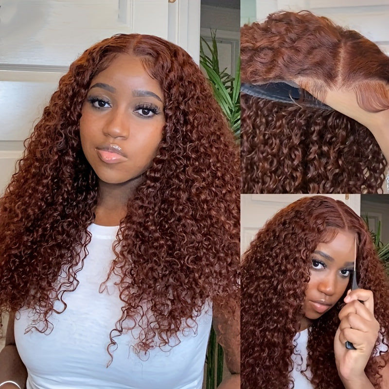 13x4 Glueless Human Hair Pre Everything Lace Frontal Wig, Pre Cut, Pre Bleached, Pre Plucked, Reddish Brown Jerry Curly, 30S Easy To Wear, Bye Bye Knots, Put On And Go KLAIYI Wig