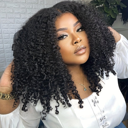 Brazilian Hair Afro Kinky Curly Human Hair Wigs 28Inches Long Hair 4X4 Lace Closure Wig with Baby Hair Curly Human Hair Wigs for Women Remy Hair 180% Density Natural Black Deep Curly Human Hair Wigs Small Knots Preplucked Vir