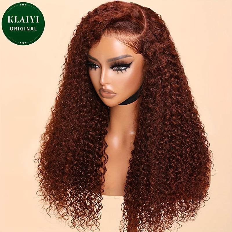 13x4 Glueless Human Hair Pre Everything Lace Frontal Wig, Pre Cut, Pre Bleached, Pre Plucked, Reddish Brown Jerry Curly, 30S Easy To Wear, Bye Bye Knots, Put On And Go KLAIYI Wig