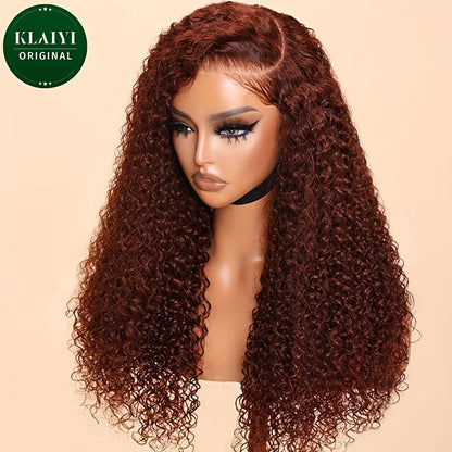 13x4 Glueless Human Hair Pre Everything Lace Frontal Wig, Pre Cut, Pre Bleached, Pre Plucked, Reddish Brown Jerry Curly, 30S Easy To Wear, Bye Bye Knots, Put On And Go KLAIYI Wig