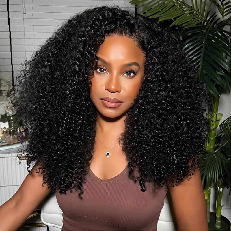 Klaiyi 4c Coily Edge Kinky Curly Skin Melt 7X5 Lace Bye Bye Knots Lace Closure Wig Virgin Human Hair Natural Hairline