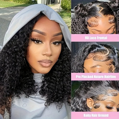 250% 13x4 Water Wave Lace Front Wigs Curly Wave Human Hair Wig Curly Lace Frontal Wig Wet And Wavy Lace Wig Natural Black Long Water Wave Lace Front Human Hair Wigs Plucked With Transparent HD Lace Front Wig #1B Natural Color