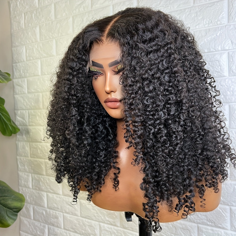 Brazilian Hair Afro Kinky Curly Human Hair Wigs 28Inches Long Hair 4X4 Lace Closure Wig with Baby Hair Curly Human Hair Wigs for Women Remy Hair 180% Density Natural Black Deep Curly Human Hair Wigs Small Knots Preplucked Vir