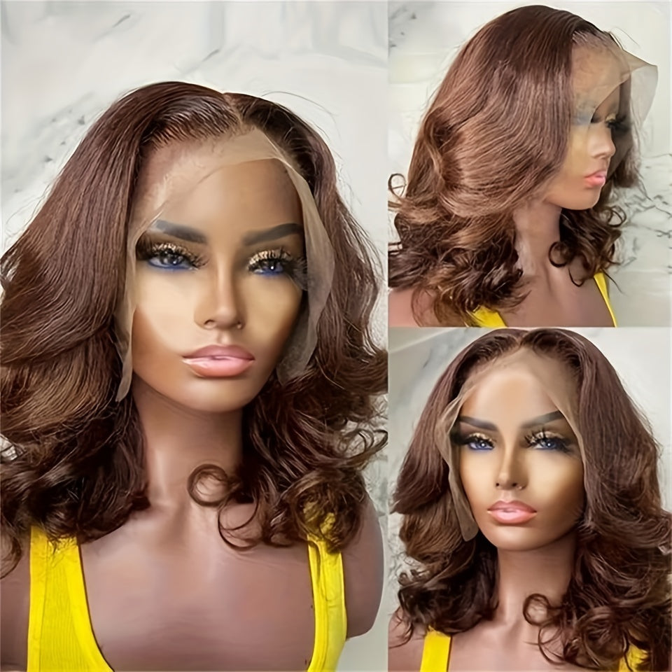 Chocolate Brown Body Wave Lace Front Wig Human Hair Swiss HD Lace Frontal Wig Pre Plucked With Ear To Ear Baby Hair #4 Colored Brazilian Long Loose Wave Wig Chestnut Brown Wig