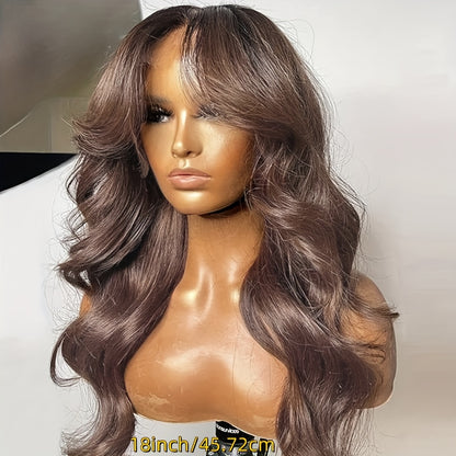 Chocolate Brown Body Wave Lace Front Wig Human Hair Swiss HD Lace Frontal Wig Pre Plucked With Ear To Ear Baby Hair #4 Colored Brazilian Long Loose Wave Wig Chestnut Brown Wig