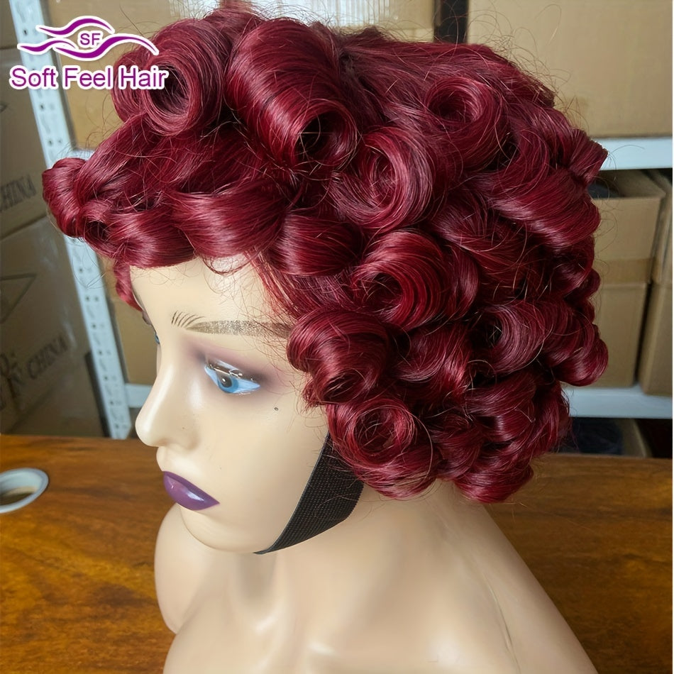 Loose Curly Brazilian Human Hair Wig With Bang For Women Curly Loose Wave Style, 250% Density, Full Machine Made, Non-Lace, Glueless Wigs, Easy To Wear 10inches 25.4cm