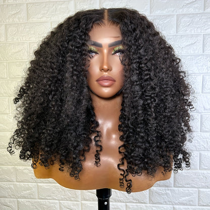 Brazilian Hair Afro Kinky Curly Human Hair Wigs 28Inches Long Hair 4X4 Lace Closure Wig with Baby Hair Curly Human Hair Wigs for Women Remy Hair 180% Density Natural Black Deep Curly Human Hair Wigs Small Knots Preplucked Vir