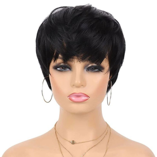 Burgundy Short Straight Human Hair Wigs Natural Color Brazilian Remy Hair Pixie Cut Wig Cheap Human Hair Wig For Black Women