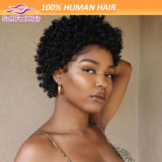 13x4 Lace Frontal Wigs Short Curly 100% Real Human Hair Wigs For Women Afro Pixie Cut Wigs Black Afro Curly Wigs 6 Inches