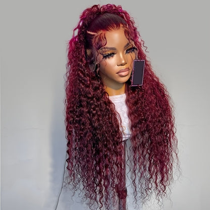 Glamorous BRYELLE 30" Deep Curly Burgundy Lace Front Wig - 200% Density, 13x4 HD Lace, Real Human Hair, Versatile & Natural Look for All Women