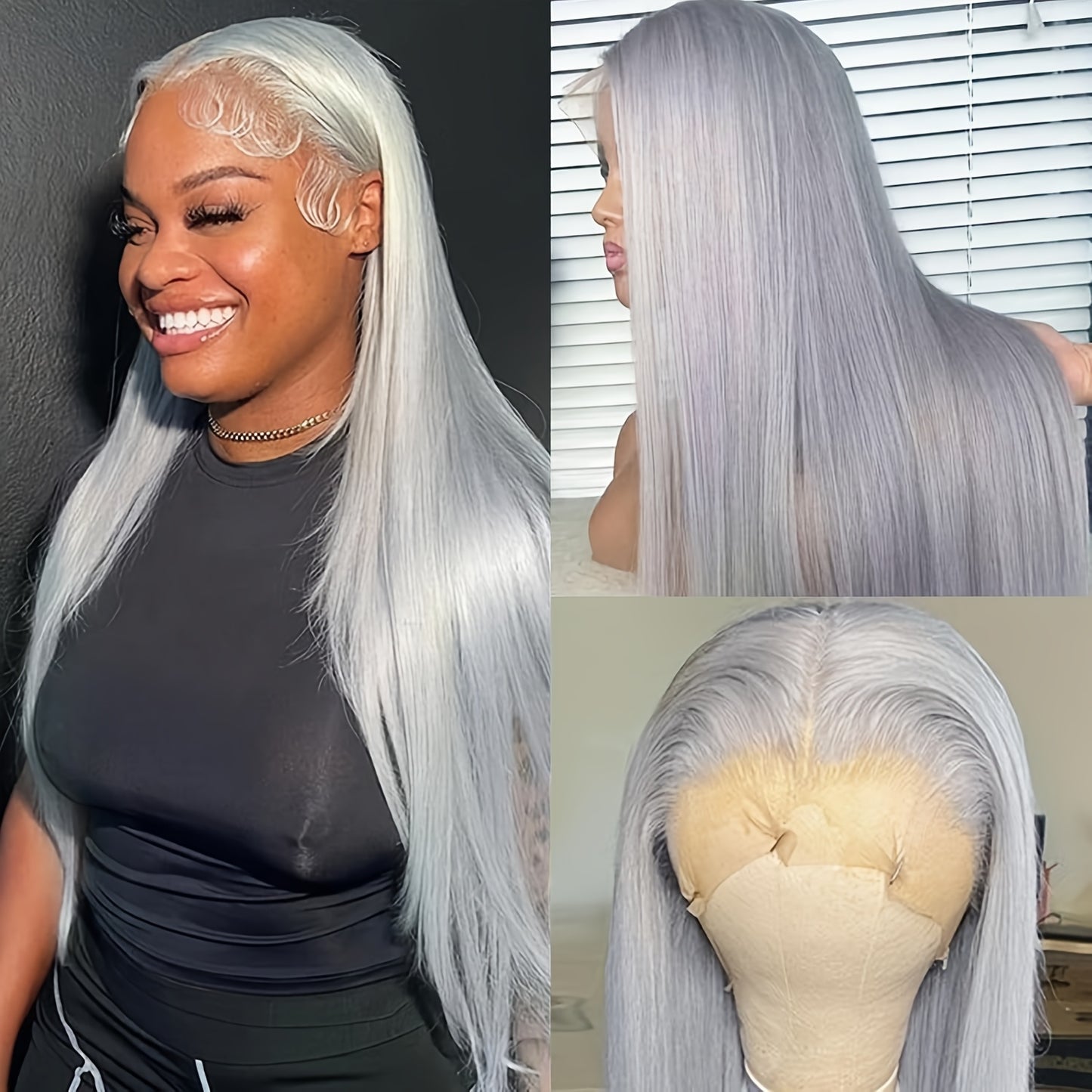 Elegant Silvery Grey Human Hair Wig for Women - Pre-Plucked 13x4 HD Transparent Lace Front, 24" Straight with Youngsters Hairs, 180% Density