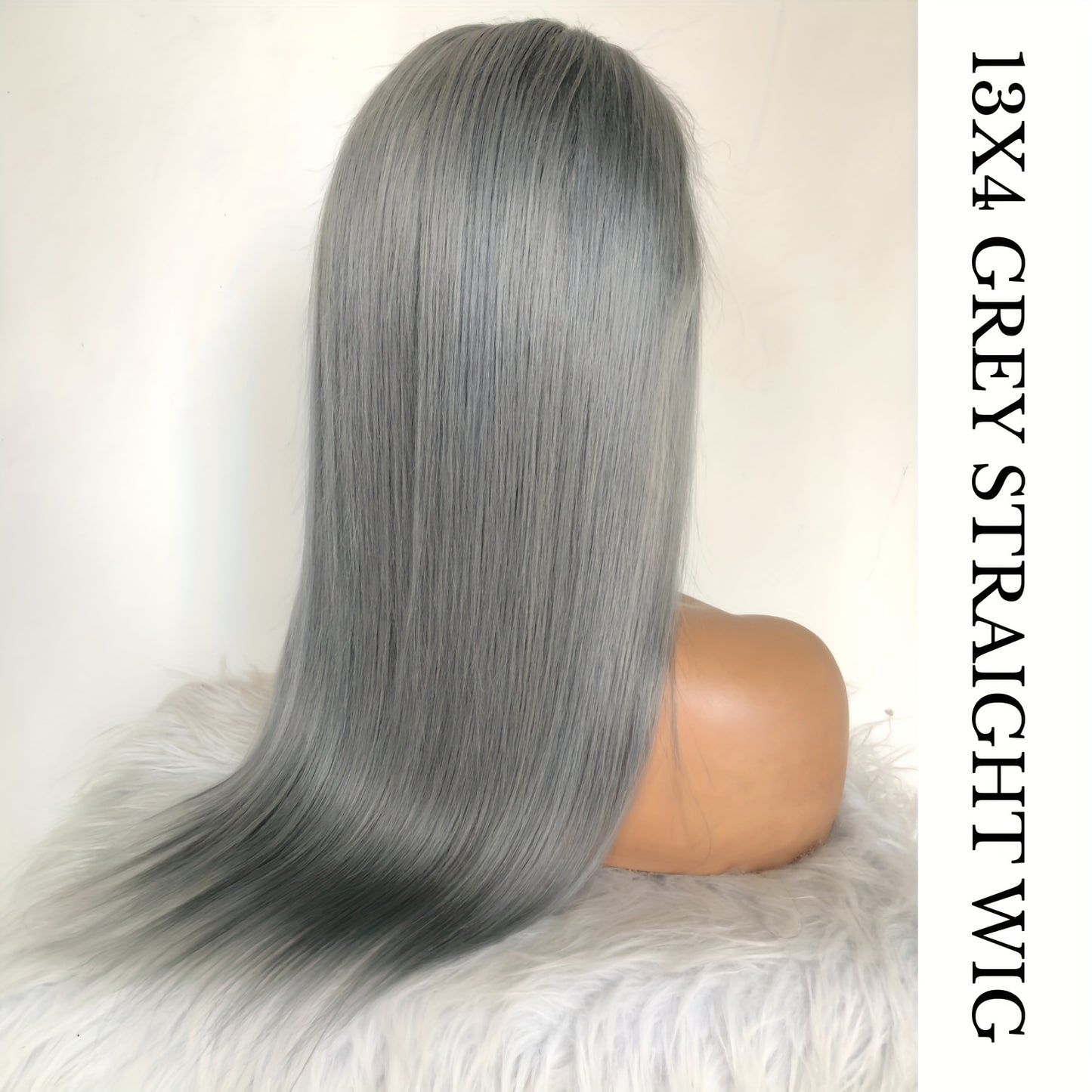 Chic Silvery Grey 13x4 Lace Front Wig for Women - Pre-Plucked Brazilian Human Hair, Easy to Apply with 150% Density