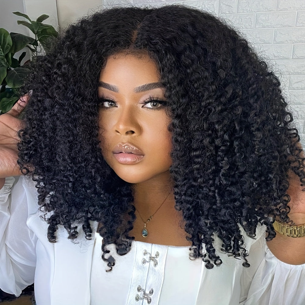 Brazilian Hair Afro Kinky Curly Human Hair Wigs 28Inches Long Hair 4X4 Lace Closure Wig with Baby Hair Curly Human Hair Wigs for Women Remy Hair 180% Density Natural Black Deep Curly Human Hair Wigs Small Knots Preplucked Vir