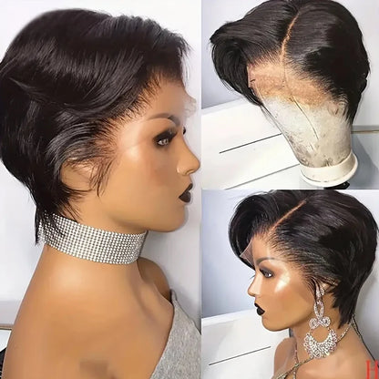 Pixie Cut Wig Transparent Lace   T Part Lace Wig Prepluck Brazilian Human Hair