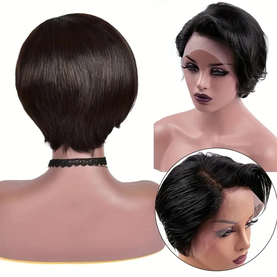 Pixie Cut Wig Transparent Lace   T Part Lace Wig Prepluck Brazilian Human Hair