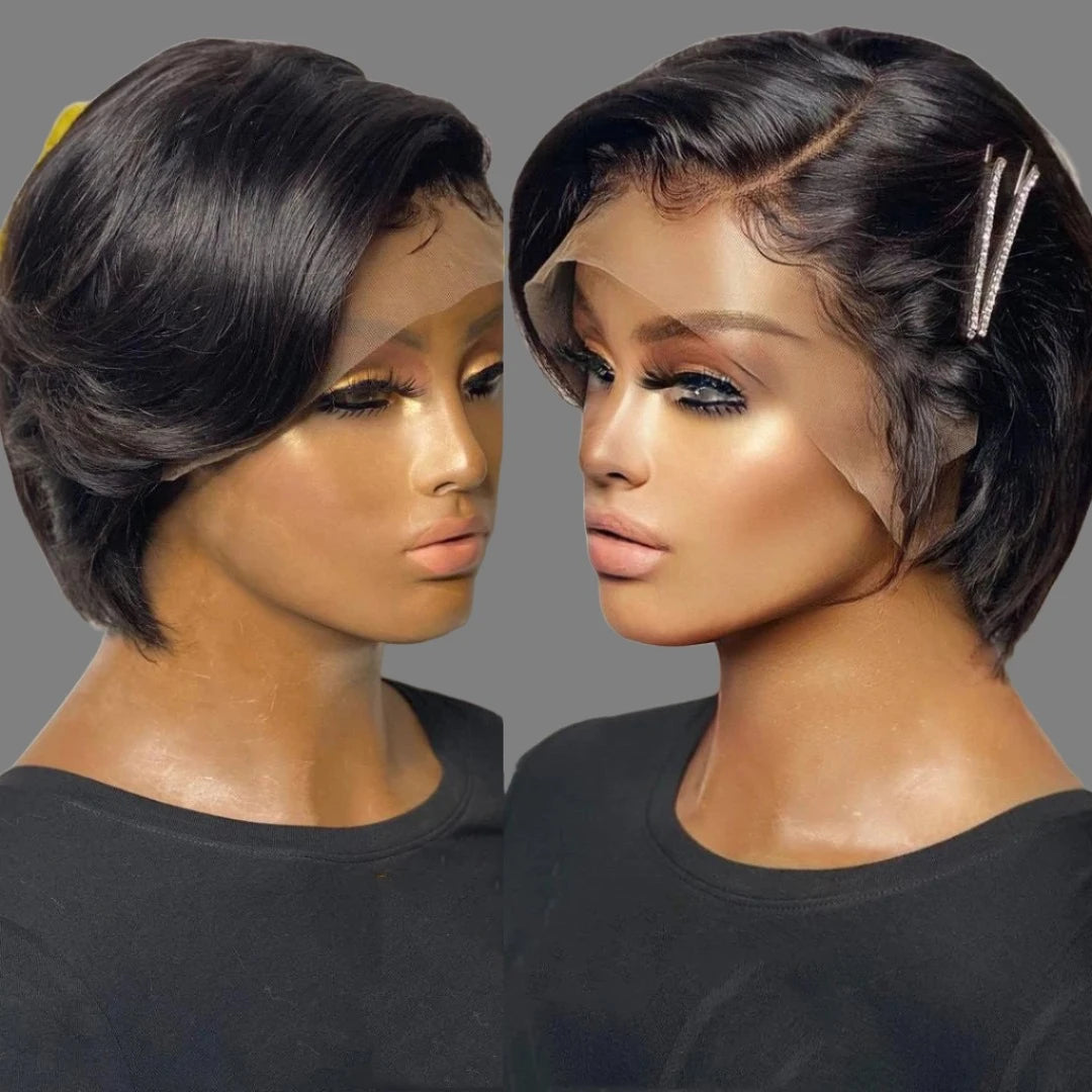 Straight Pixie Cut Wig Transparent Lace Human Hair Wigs Short Bob Wig T Part Lace Wig Preplucked