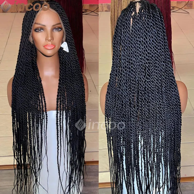 Full Hand Lace Senegalese Twist Braided Wigs For Black Women Synthetic Straight 26 36 Braiding Hair Daily Senegalese Braided Wig