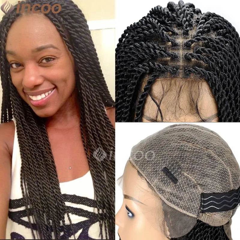 Full Hand Lace Senegalese Twist Braided Wigs For Black Women Synthetic Straight 26 36 Braiding Hair Daily Senegalese Braided Wig