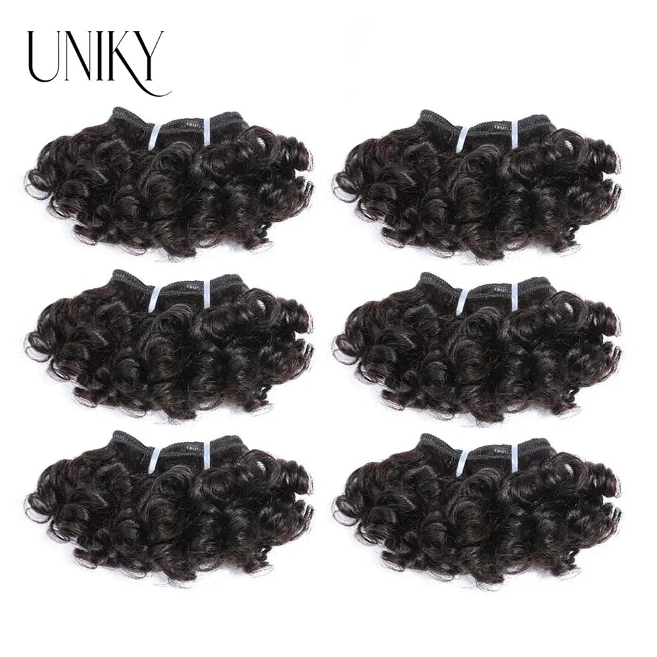 Peruvian Bouncy Curly Hair Bundles 3/6/9pcs 6inch Short Length Remy Human Hair Bundles 6PCS Can Make a Wig Double Drown Natural