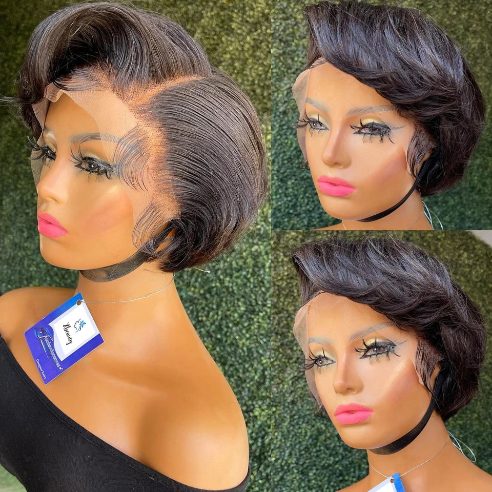 Straight Pixie Cut Wig Transparent Lace Human Hair Wigs Short Bob Wig T Part Lace Wig Preplucked