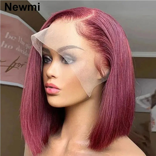 99j Burgundy Bob Lace Front Wig Human Hair Dark Wine Red Lace Front Human Hair Wigs for Women 180% 13x4 Full Lace Frontal Wigs