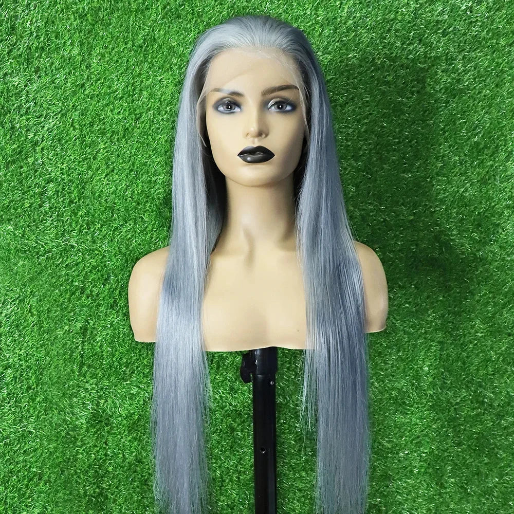 BRYELLE Silver Grey Straight Lace Front Wig 13x4 13x6 Lace Frontal Human Hair