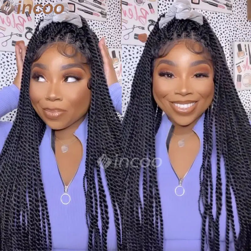 Full Hand Lace Senegalese Twist Braided Wigs For Black Women Synthetic Straight 26 36 Braiding Hair Daily Senegalese Braided Wig