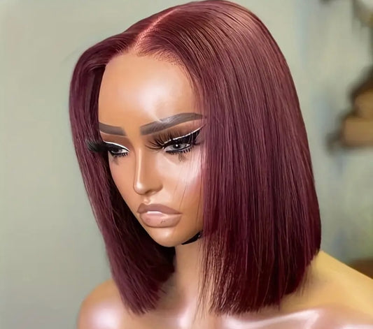 Human Hair Short Bob Wig 99J Burgundy 4x4 Closure Lace Front Human Hair Wig Pre Plucked Hairline Human Hair Wig 180% Density