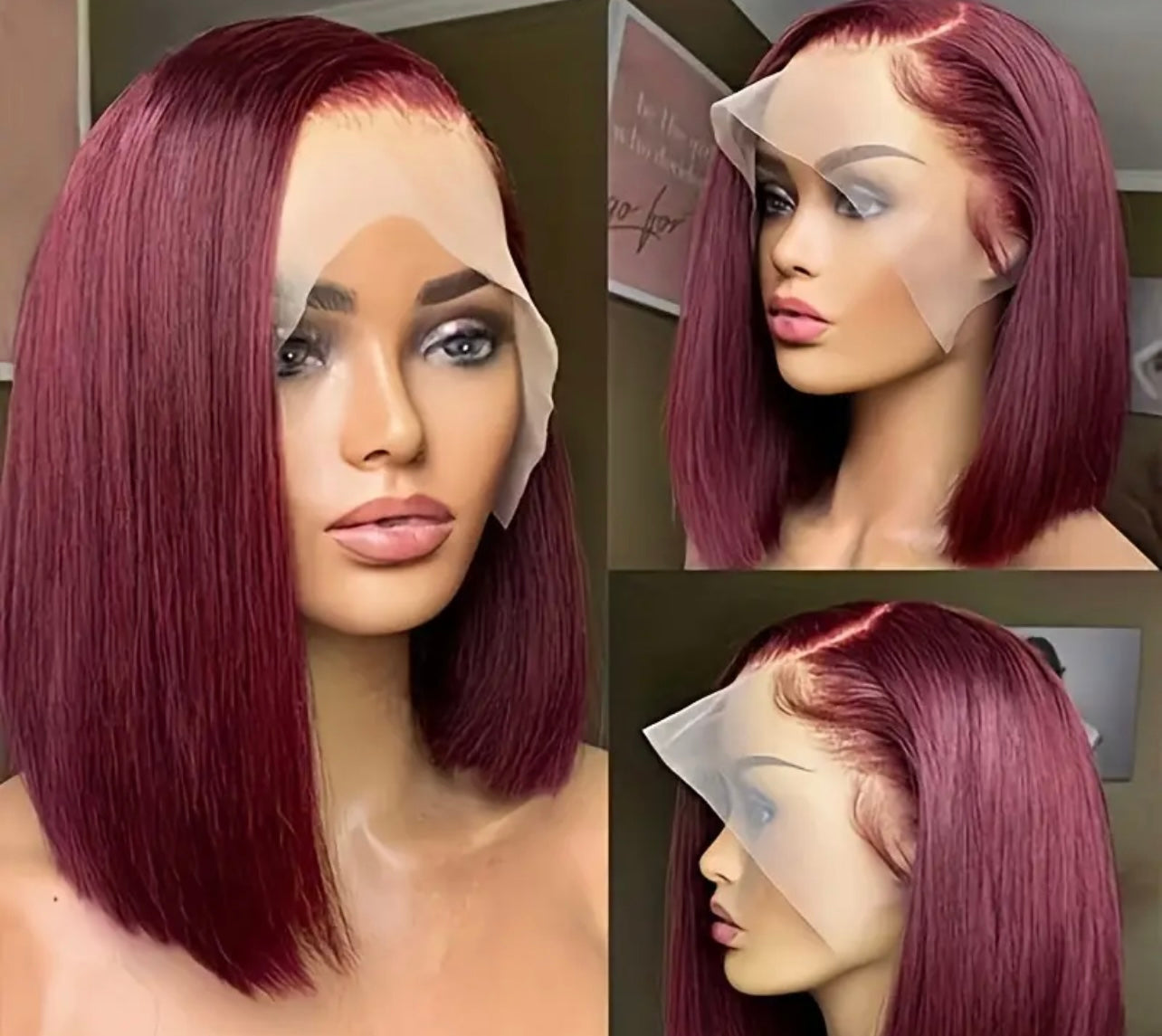 Human Hair Short Bob Wig 99J Burgundy 4x4 Closure Lace Front Human Hair Wig Pre Plucked Hairline Human Hair Wig 180% Density