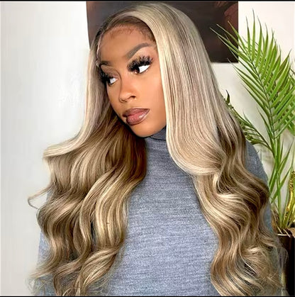 Highlight Ash Blonde Human Hair Lace Frontal Wig Body Wave 13x4 Transparent Lace Front Wig 613 Blonde Colored Human Hair Wigs