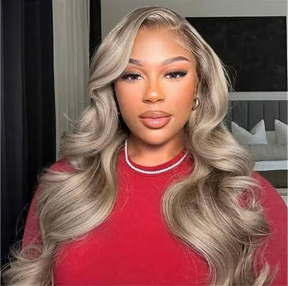 Highlight Ash Blonde Human Hair Lace Frontal Wig Body Wave 13x4 Transparent Lace Front Wig 613 Blonde Colored Human Hair Wigs