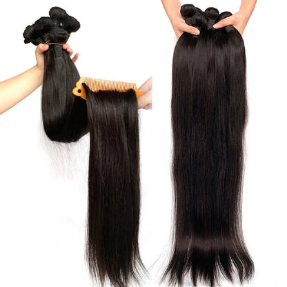 Bone Straight Human Hair Bundles With Closure Bundles Brazilian Hair