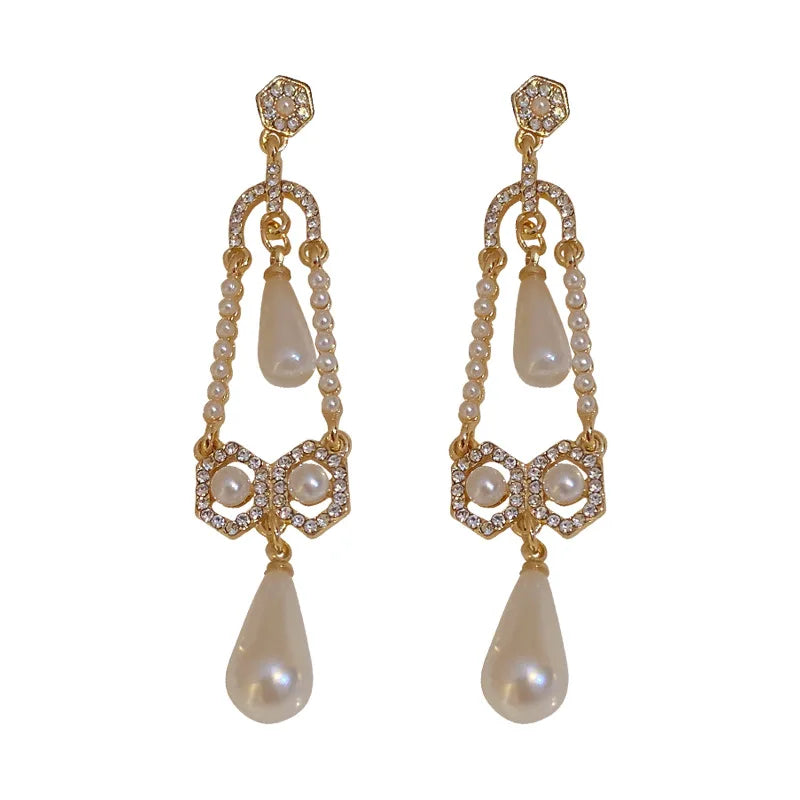 Korean Trendy Water Drop Crystal Long Dangle Earrings for Women Palace  Elegant Party Jewelry Gift