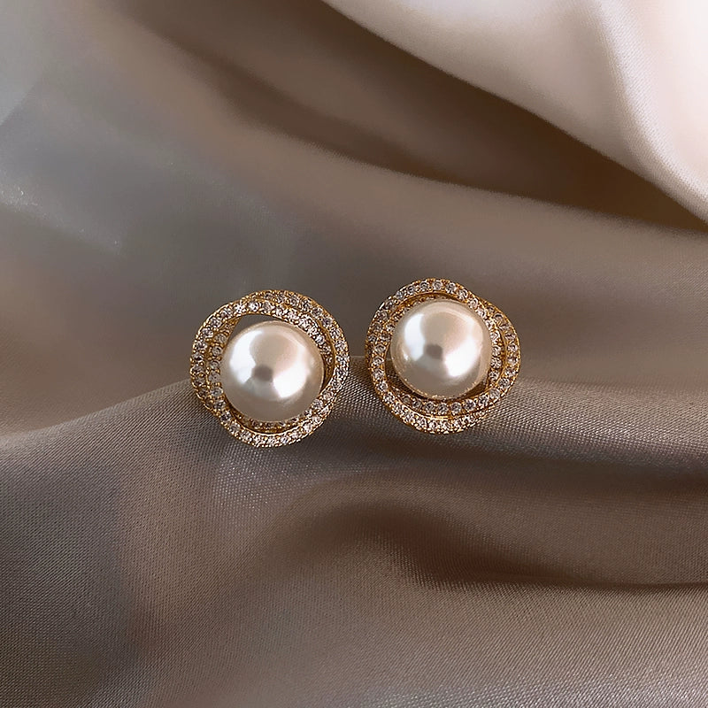 Golicc Spiral Women's Niche Style Fancy Pearl Stud Earrings