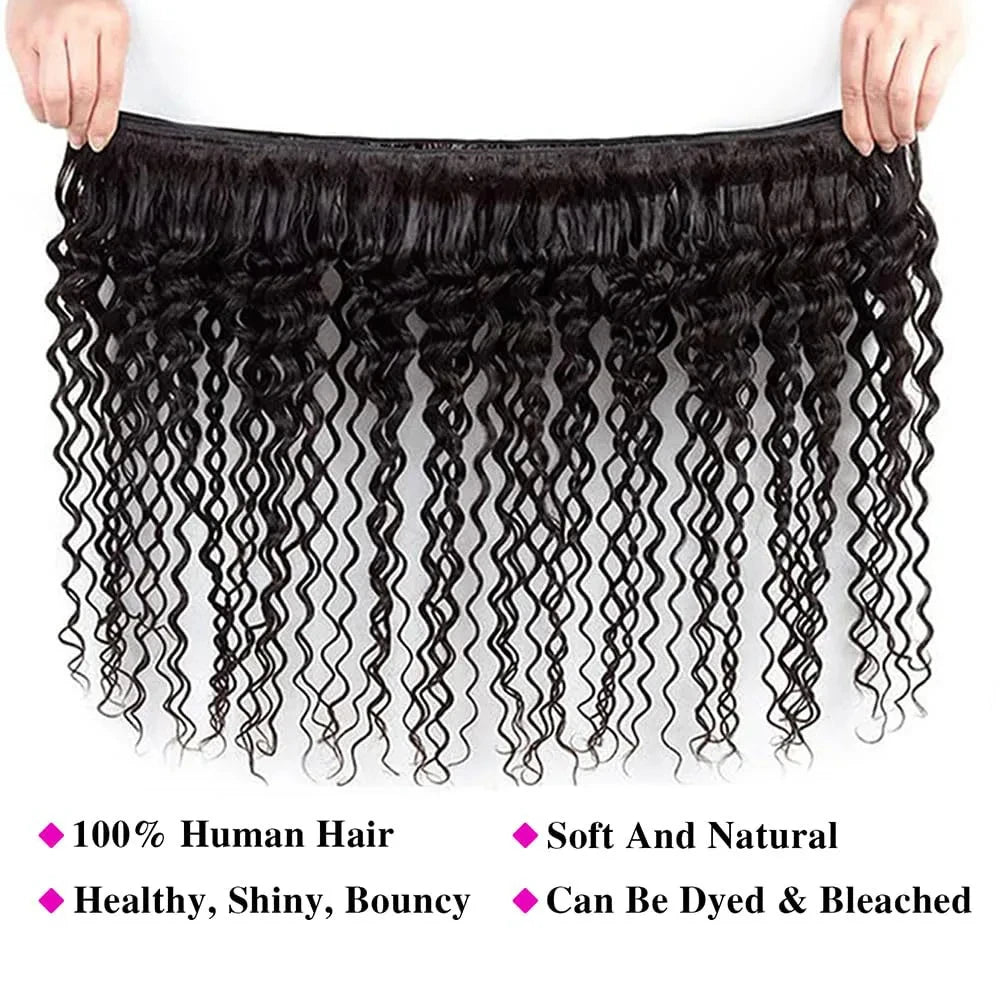 Water Wave Bundles 10A Peruvian Virgin Human Hair Extensions Wet and Wavy Human Hair  Kinky Curly Deep Wave Bundles