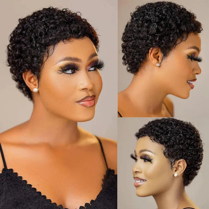 Short Kinky Curly Wigs Human Hair Pixie Cut Brazilian Human Hair