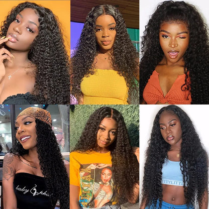 Kinky Curly Bundles with Frontal Brazilian Hair 3/4 Bundles 13x4 Lace Kinky Curly Virgin Hair with Baby Hair for Black Women