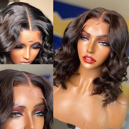 Body Wave Short Bob Wigs 5x1 T Part Lace Wig Human Hair Brazilian Transparent Lace Frontal Wig Water Wavy 4x4 Closure Wigs 180%