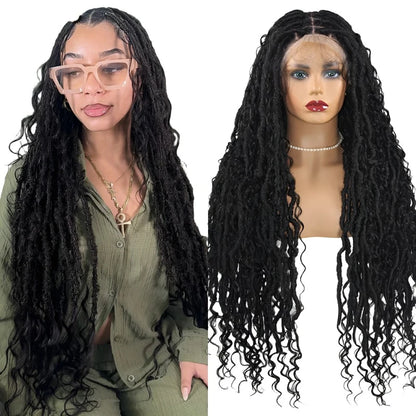 Butterfly Goddess Locs Braided Wigs Boho Box Braid Full Lace Front Wigs Pre Pluck Baby Hair Synthetic Blonde Twisted Braids Wig