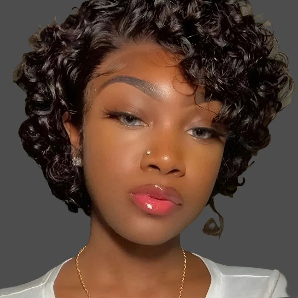 Short Pixie Cut Wig Peruvian Water Wave Human Hair Wigs