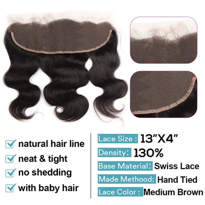 Body Wave Bundles Human Hair With Frontal 13x4 HD Transparent Lace Frontal 100% Natural