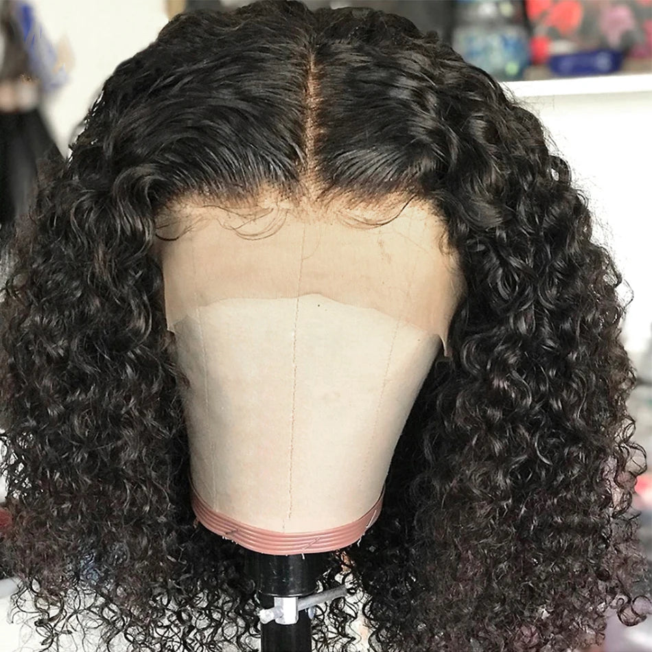 12A Brazilian Kinky Curly Bob Wig Human Hair Lace Frontal Wigs 180% Wear and Go Glueless