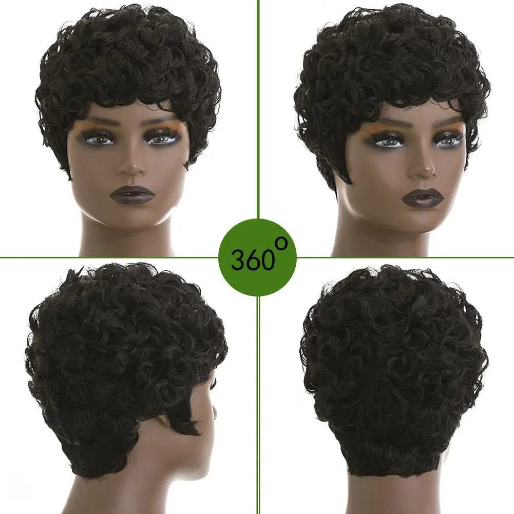 Curly Pixie Cut  Glueless None Lace Front