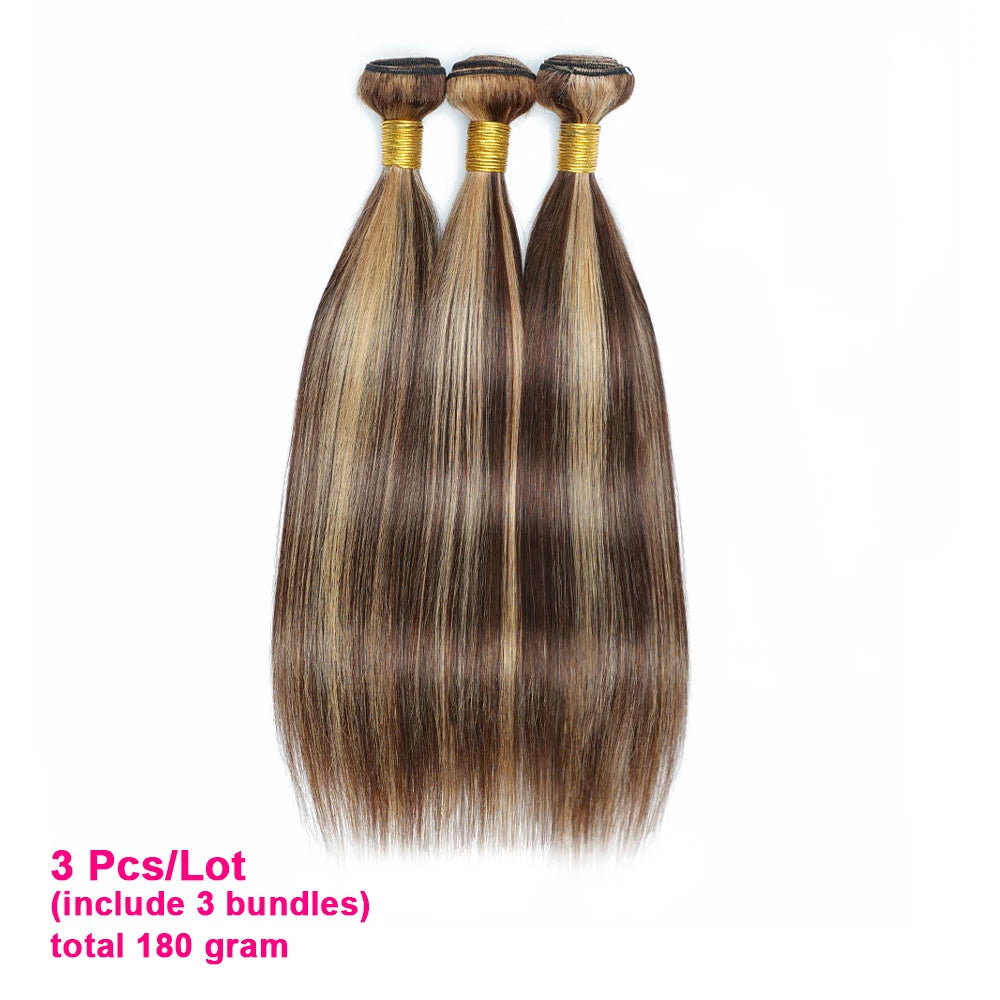 KissHair 60Gram P4/27 Highlight Human Hair Bundles 10 to 22 Inch Pre-colored Brown Blonde Peruvian Hair Extensions Double Wefts