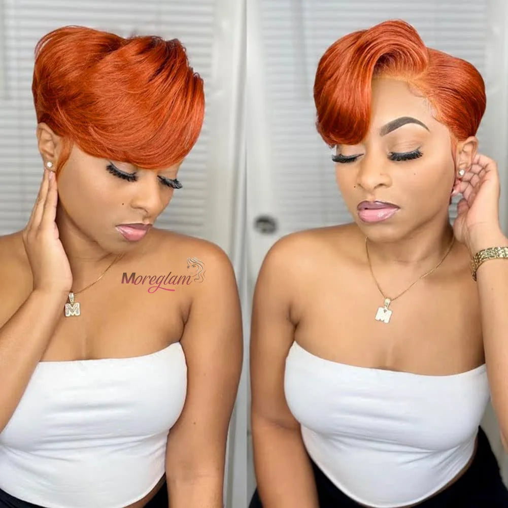 Pixie Cut Wig Human Hair Wigs Short Bob Wig 13x4 Lace Frontal Ginger Orange