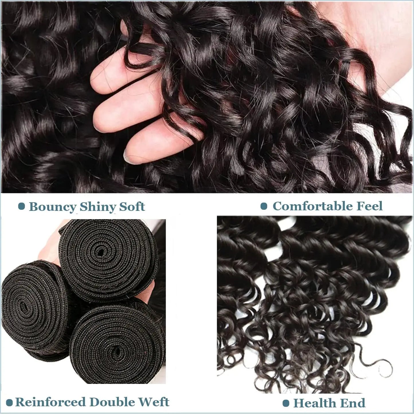 Deep Wave Bundles Human Hair #1B Brazilian Bundles Wet and Wavy Bundles 100% Unprocessed Virgin Curly