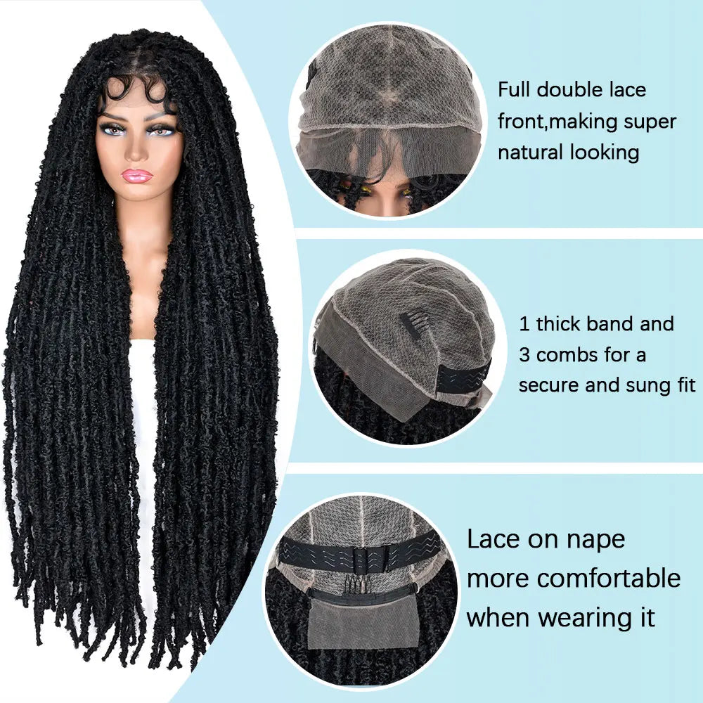 BRYELLE Butterfly Locs Crochet Hair Full Lace Synthetic Wig 40Inch Faux Locs Wig Box Braid Wig Knotless Braided Lace Wig with Baby Hair