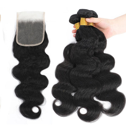 DreamDiana 100% Malaysia Hair Yaki Body Wave Bundles With Closure 4Pcs Ombre Kinky Wave Hair With Closure Remy Afro Hair Texture